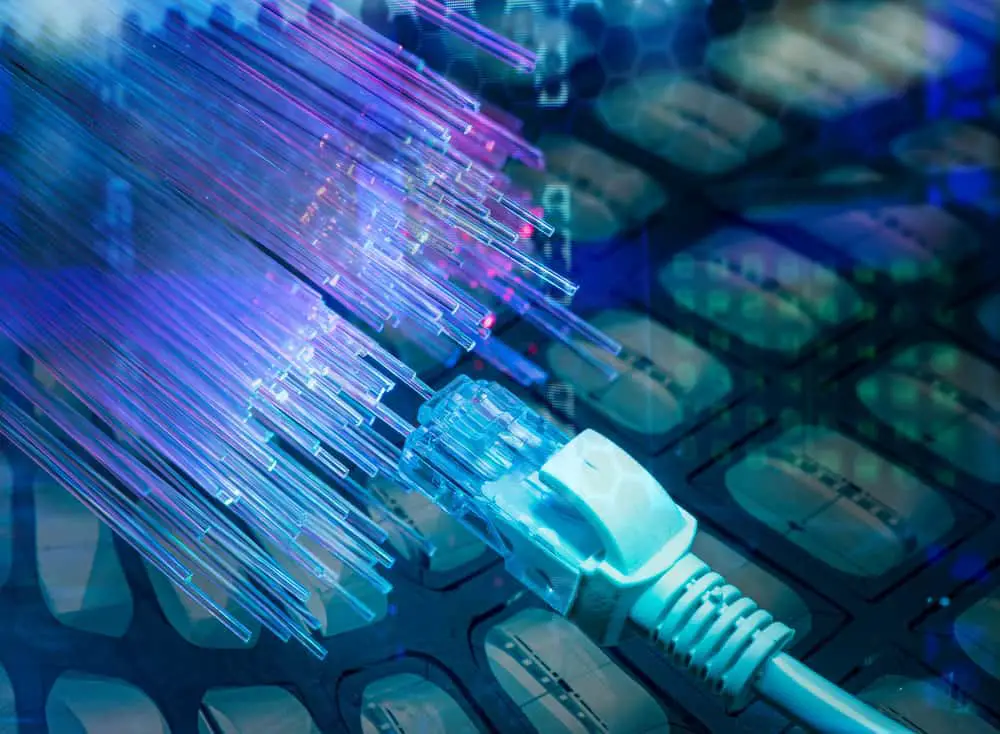 network cables closeup with fiber optical background