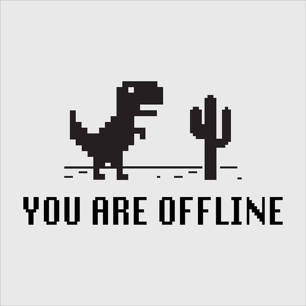 Dinosaur art describing offline internet error