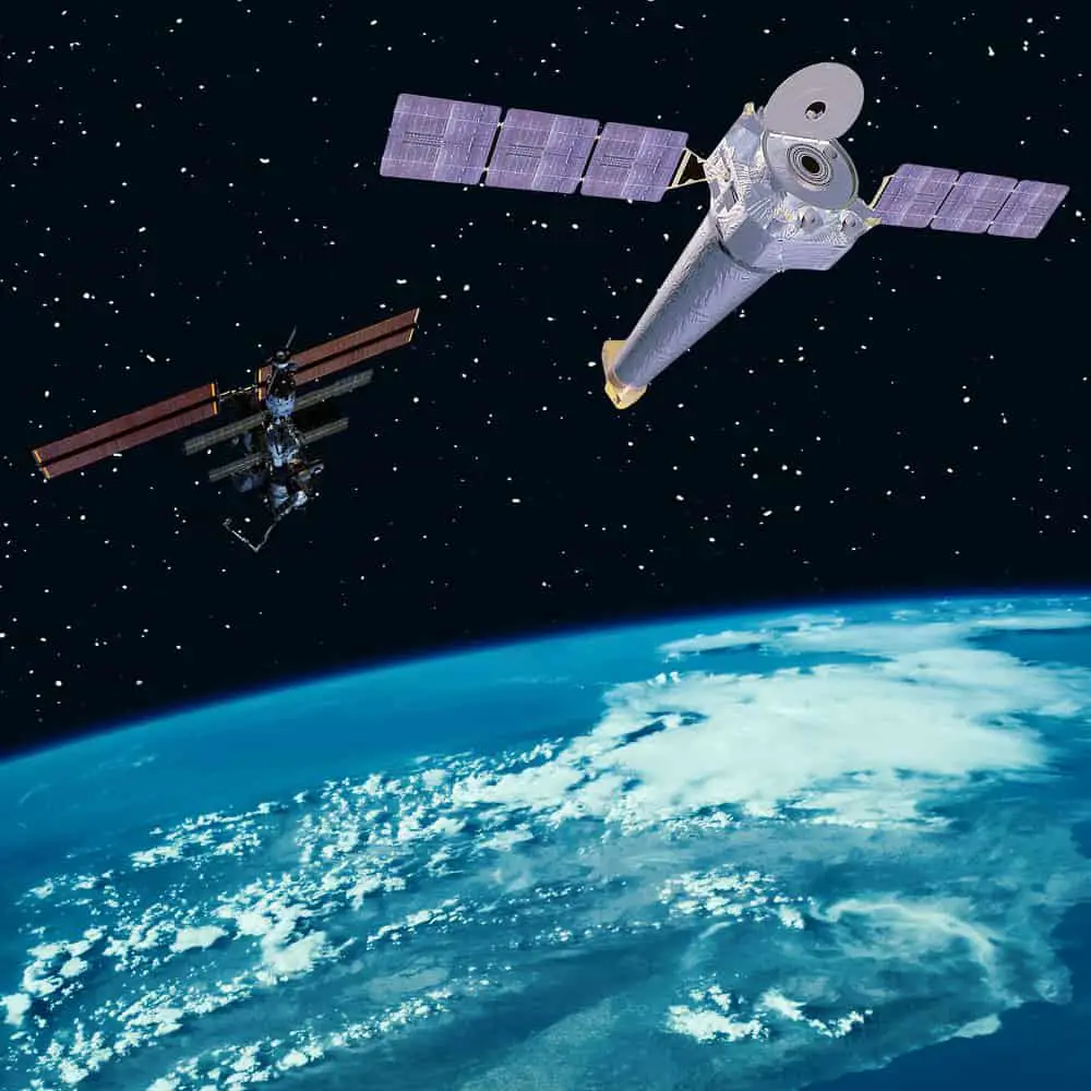 Satellite and space station above the earth