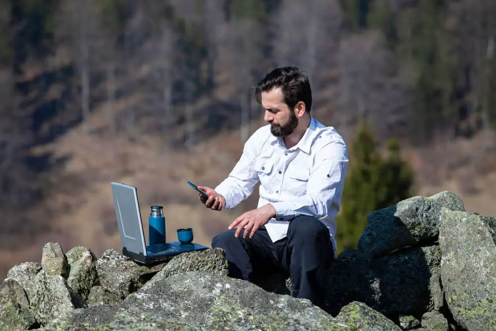 network technology at high mountain outback wasteland outdoor 