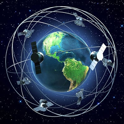 Satellite flying around the earth background
