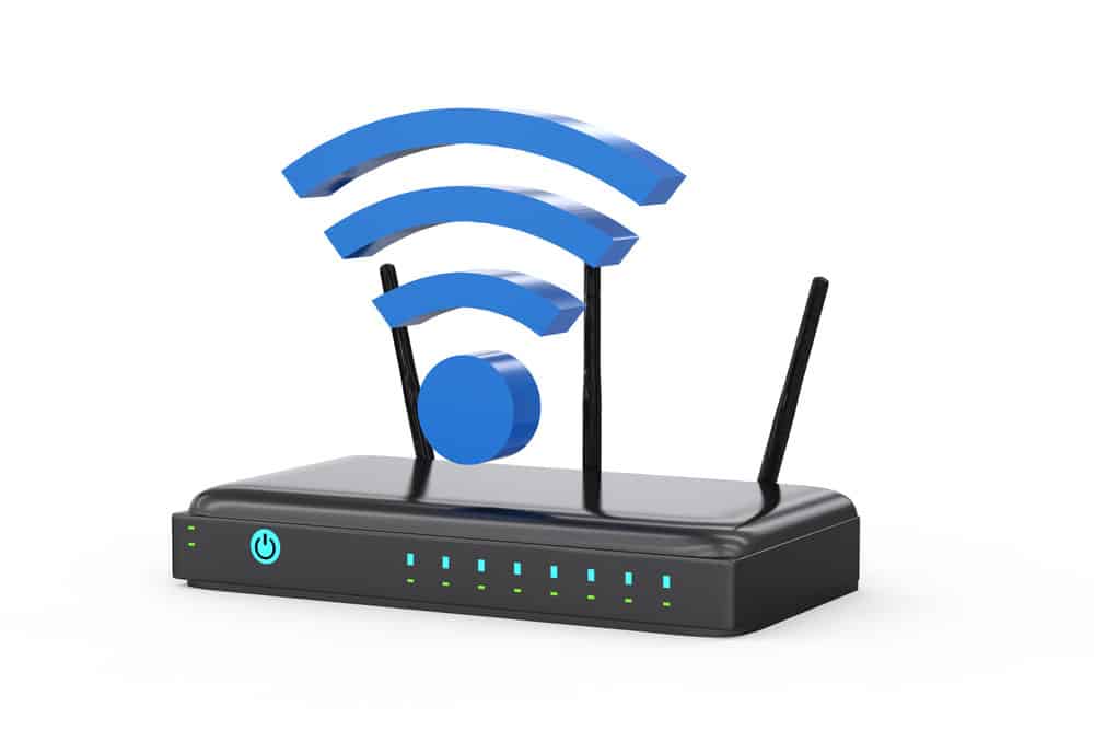 3d rendering router with blue wi-fi sign