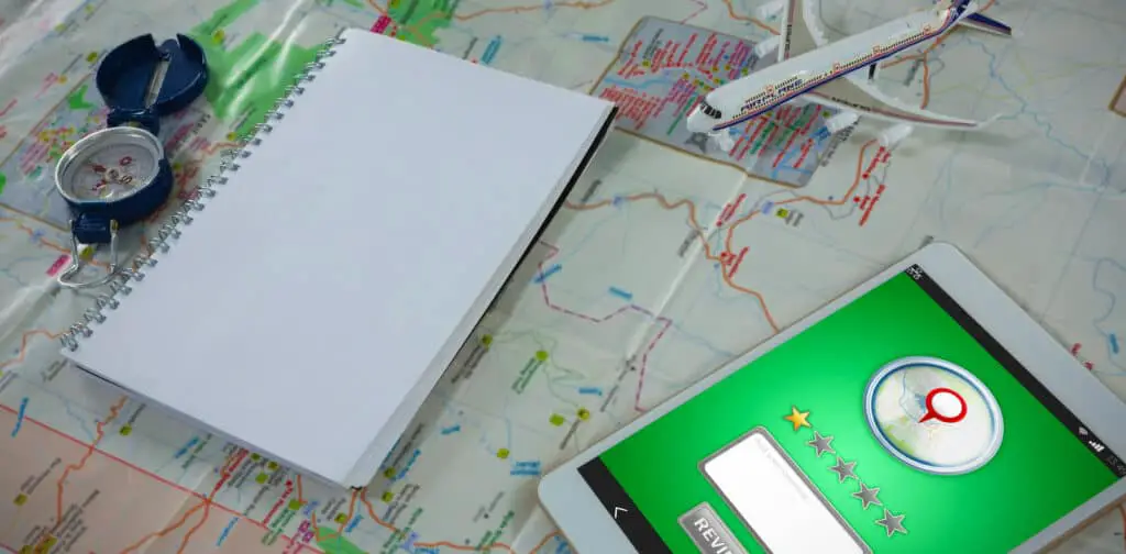 GPS against traveling accessories on a map