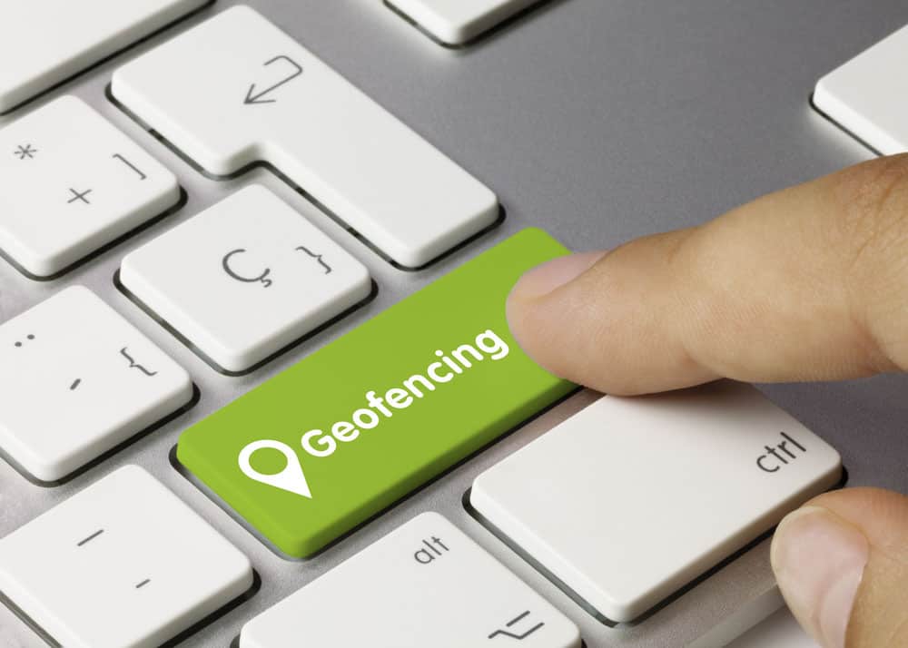 Geofencing is written on the green key on the metallic keyboard.