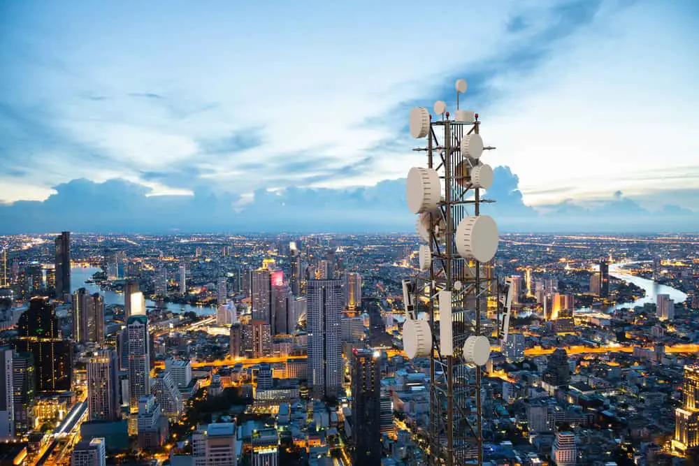 Telecommunication tower with 5G cellular network
