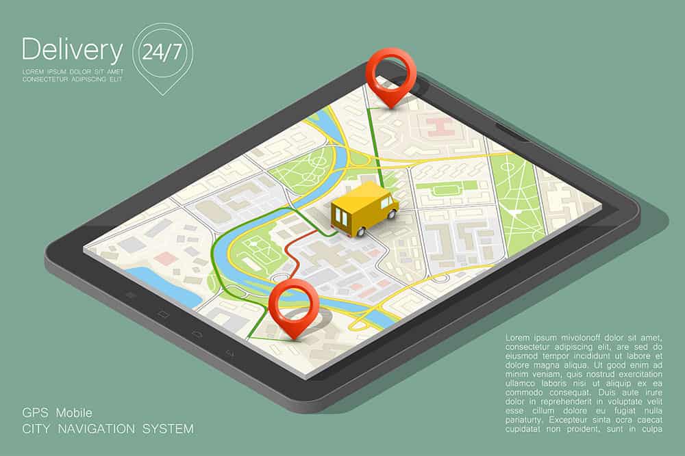 GPS tracking system map on the device screen