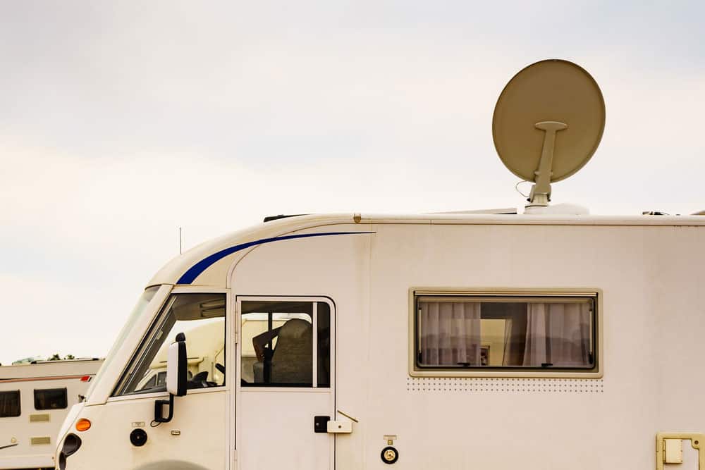 A motorhome with a satellite dish