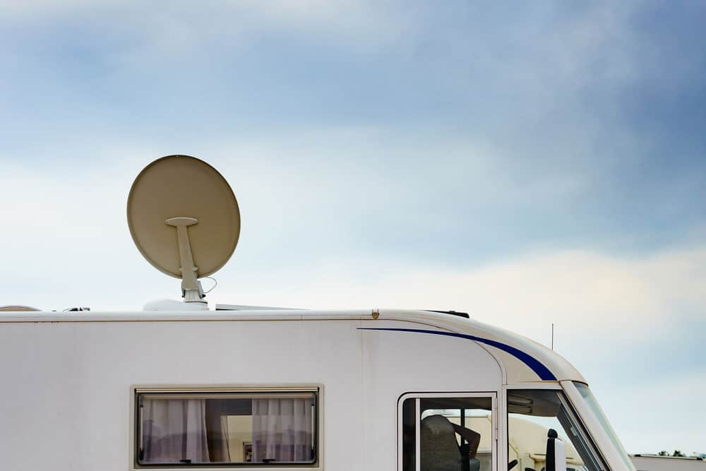 An RV with a roof-mounted satellite dish