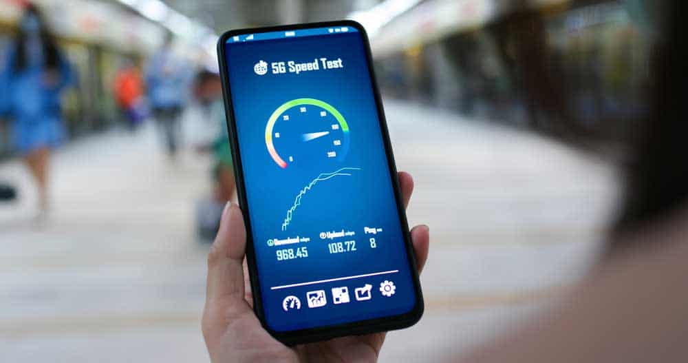 An internet speed test was done on a 5G network