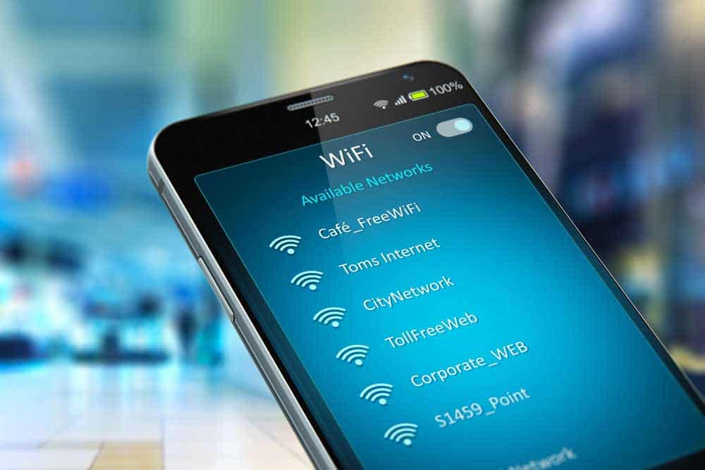 Smartphone with a list of WIFI network connections