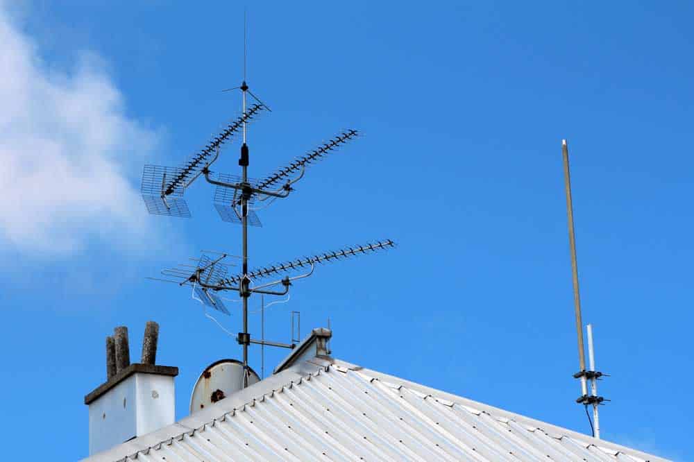 TV antenna on a metal roof