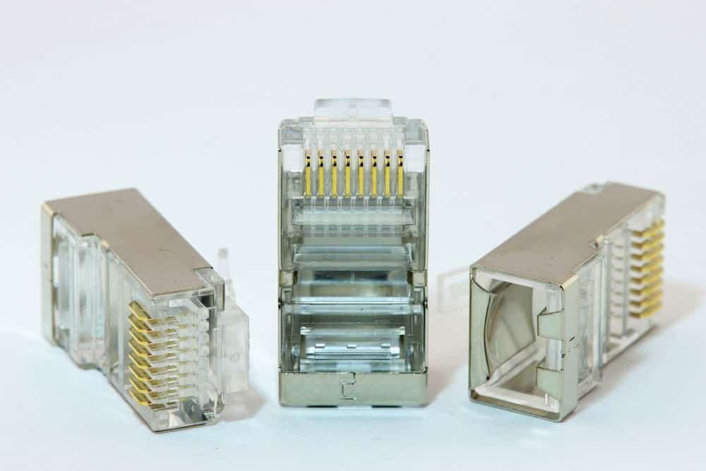Shielded RJ45 connectors (note the metal shield housing)