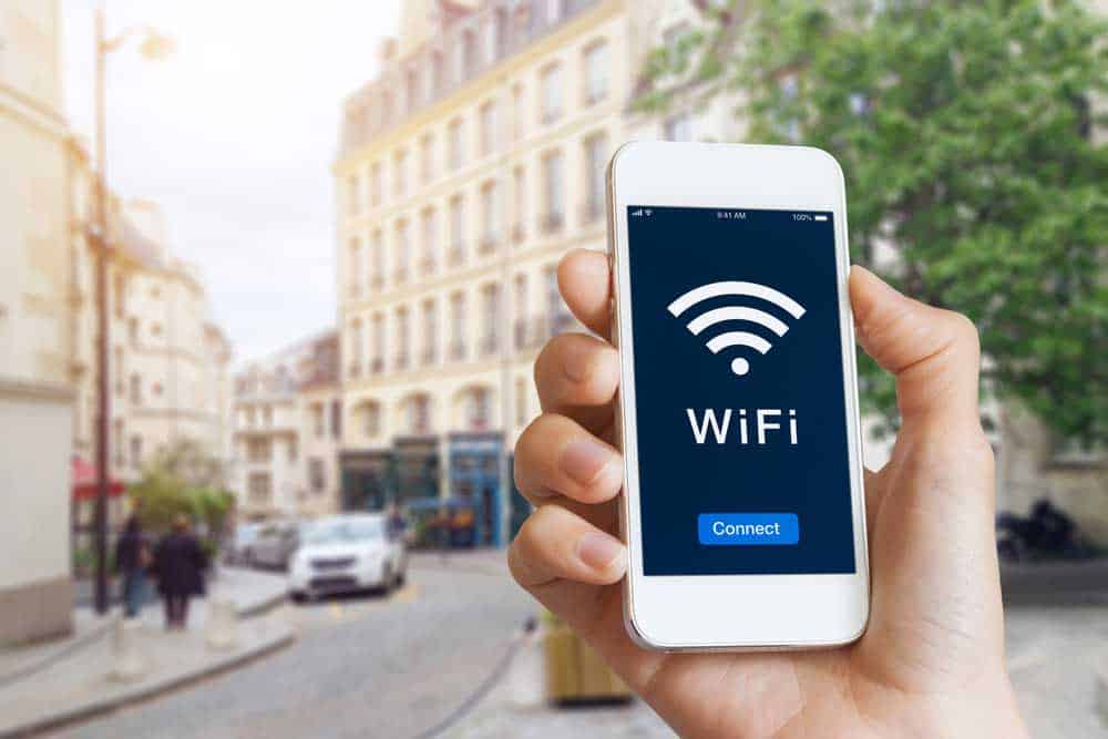 A phone connecting to a public Wi-Fi hotspot