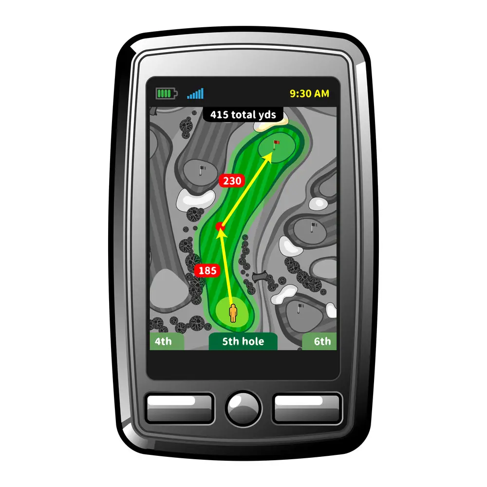 A handheld golf GPS