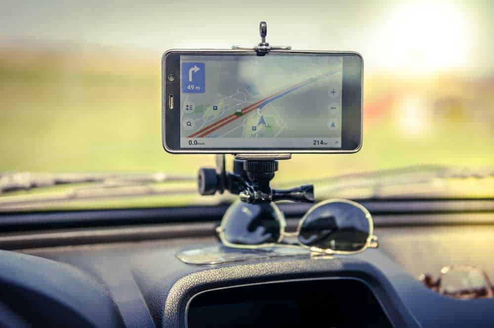 Close-up GPS navigation system in car