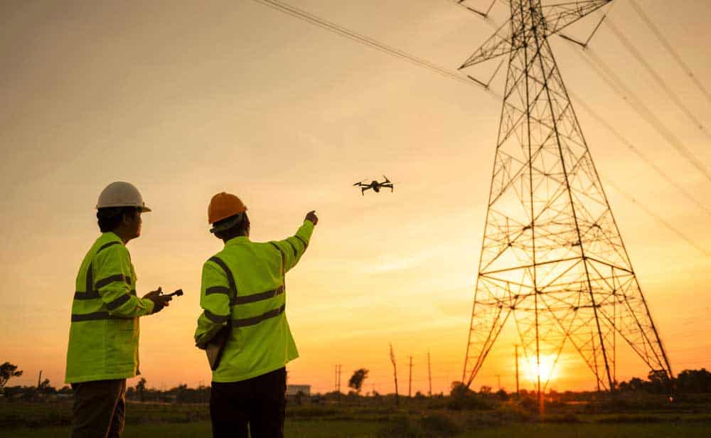 Engineer using a drone to observe