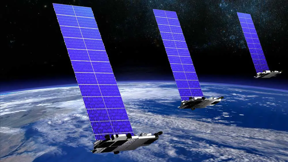 Three Starlink satellites traveling into position at the right orbital altitude