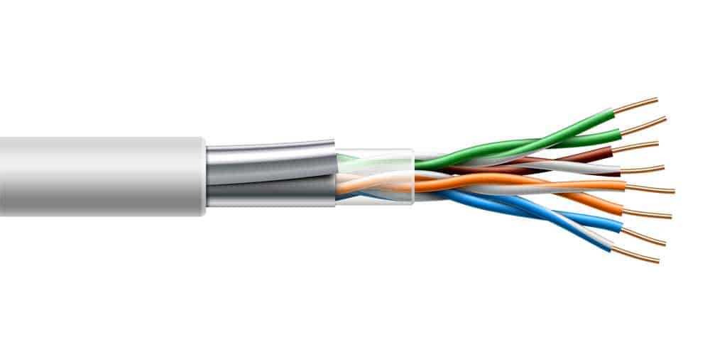 A shielded twisted pair of copper cable