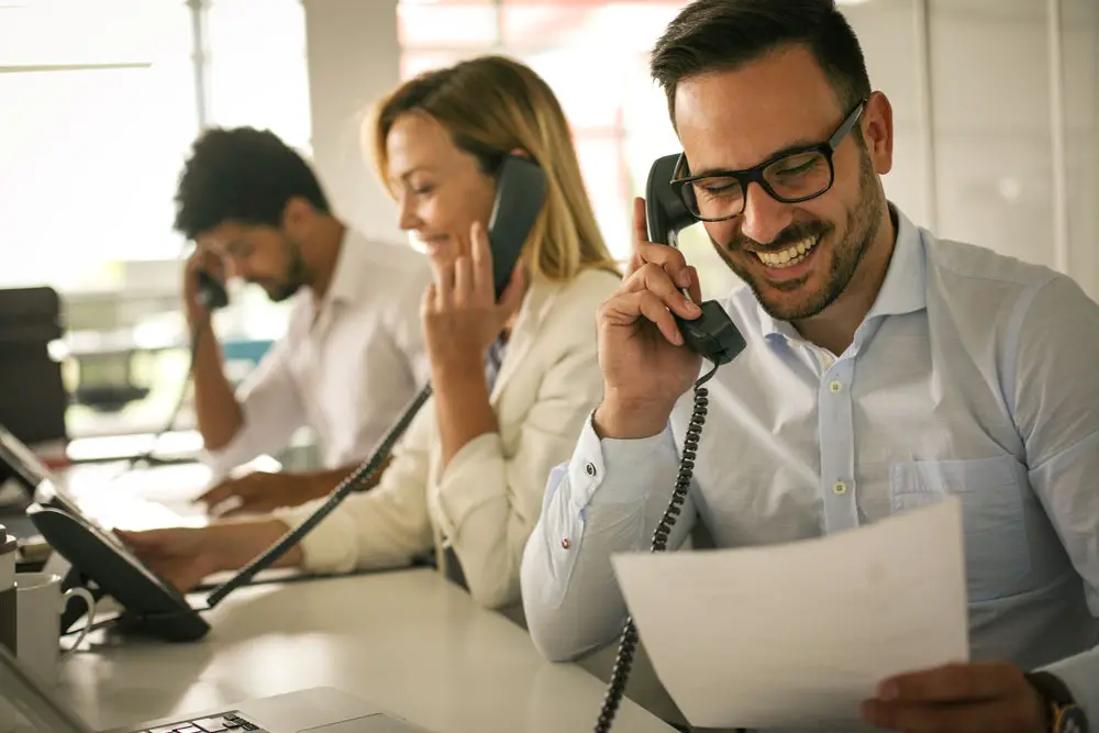 Using landlines in a call center. 