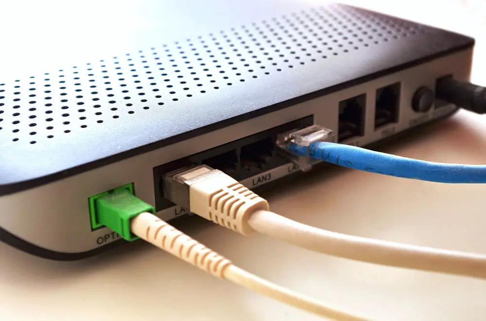 A router with a fiber-optic cable connected