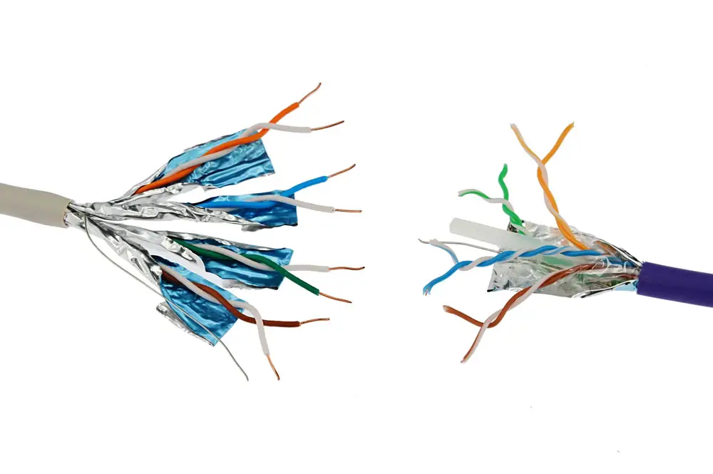 A twisted pair cable with each pair individually wrapped in foil