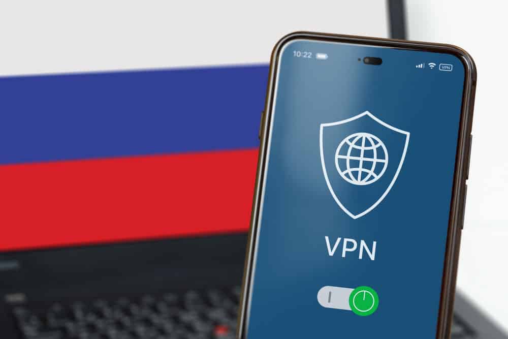 A smartphone running a VPN in Russia