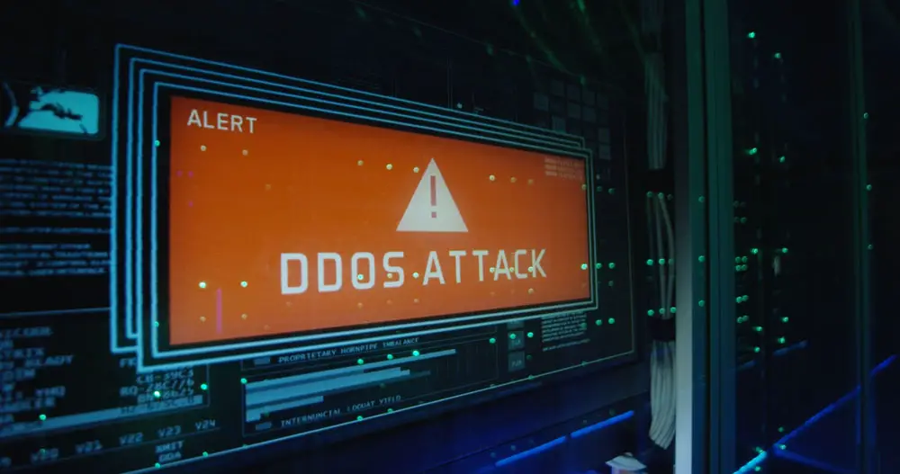 A DDoS message on a computer screen