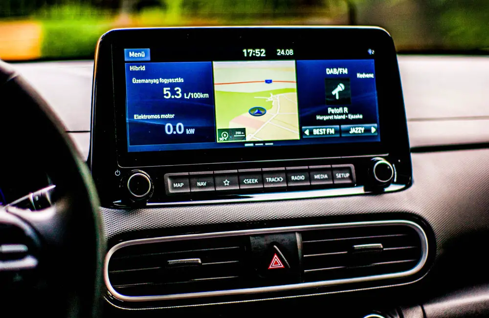 An infotainment system displaying a map