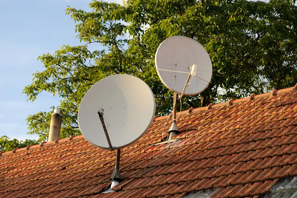 A roof installation of satellite dishes