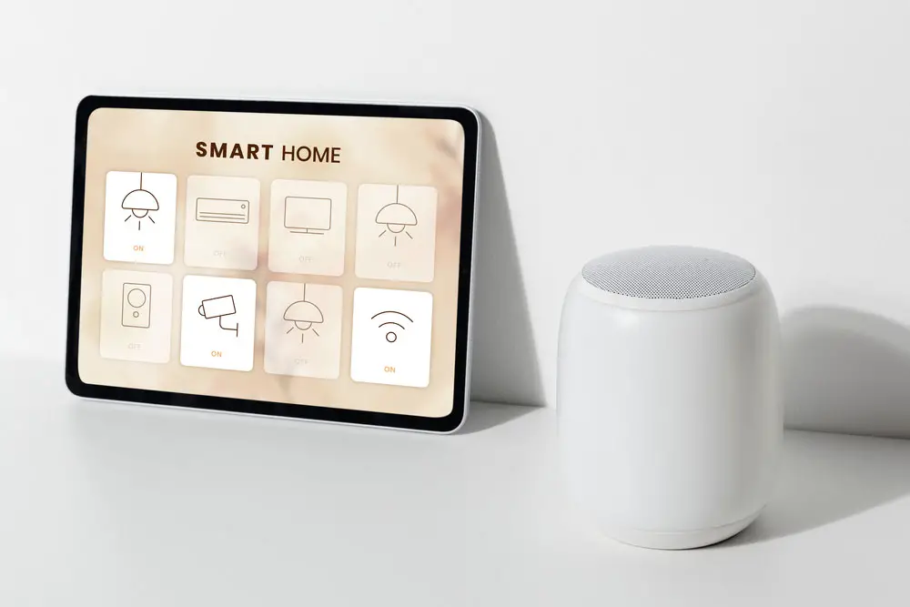 A tablet running a smart home management app