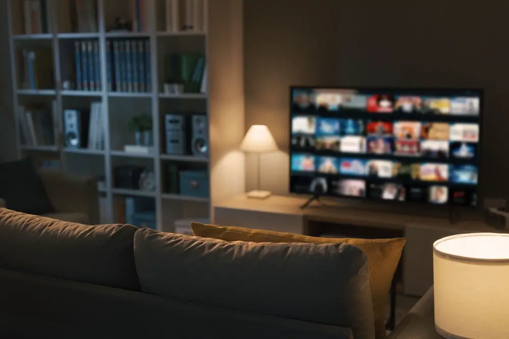 A TV displaying content from a streaming service (video on demand)