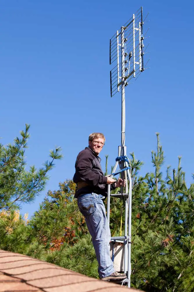 A workman installing an antenna